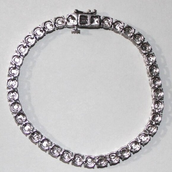 Faceted Sterling Silver Tennis Bracelet - Picture 4 of 6